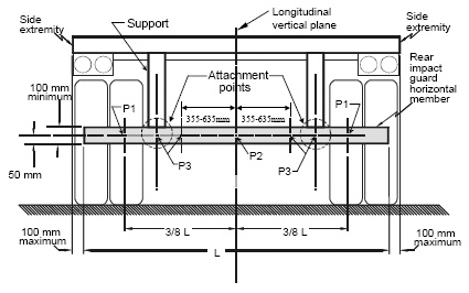 Diagram showing a rear view of a trailer with measurements and descriptions
