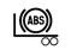 Symbol showing, in contour, the left side view of a trailer transporting a circle between parentheses containing the letters ABS.