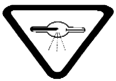 Étiquette de mise en garde qui est décrite par un triangle inversé contenant un tube avec un cercle au centre, émettant des lignes en pointillé, incluant les mots “Attention: Rayons X — Caution: X-Rays”