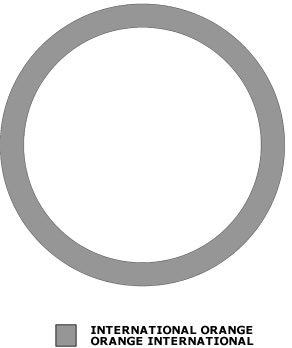 Grey outline of a circle. There is also a grey shade box signifying International Orange.