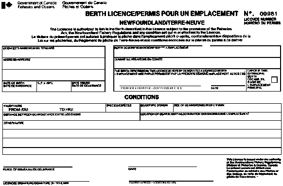 Berth Licence Newfoundland and Labrador form