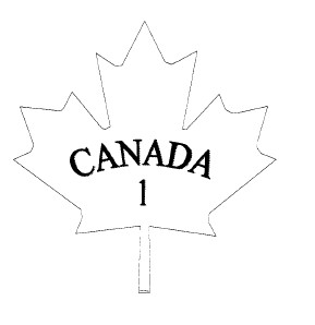 Outline of a maple leaf with the word CANADA and the number 1 inside.