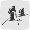 Mark displaying two athletes with skis competing in ski cross