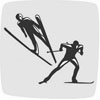 Mark displaying two athletes with skis competing in Nordic combined