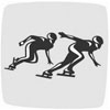 Mark displaying two athletes with skates competing in short track