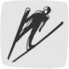 Mark displaying an athlete with skis competing in ski jumping