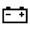 Symbole montrant, en contour, la batterie d’une automobile avec une borne positive à droite et une borne négative à gauche.