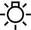 Symbol showing, in contour, a circle topped by a small rectangle with seven equally spaced lines radiating from the circle.