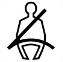 Symbol showing, in contour, the front view of a person who is sitting and wearing a seatbelt.