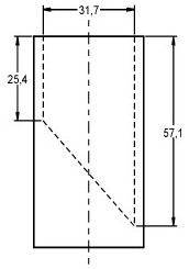 Illustration des mesures d’un cylindre pour petites pièces. Le cylindre pour petites pièces est un cylindre vide dont le diamètre intérieur mesure 31,7 mm. Une plaque (ou un dispositif semblable) est placée à l’intérieur du cylindre sur un angle de 45  degrés de sorte que la profondeur minimum du cylindre est de 25,4 mm et la profondeur maximale est de 57,1 mm. L’‘épaisseur du fond ou de la paroi du cylindre n’est pas précisée.
