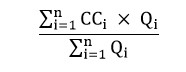 Pour déterminer la valeur de la moyenne pondérée CCm, on divise la somme des produits obtenus par la multiplication de Qi par CCi, pour chaque période d’échantillonnage « i », par la somme des valeurs de Qi pour chaque période d’échantillonnage « i ».