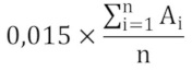 La multiplication de 0,015 par le quotient dont le numérateur est la somme de A pour chaque année de référence « i » et le dénominateur est n