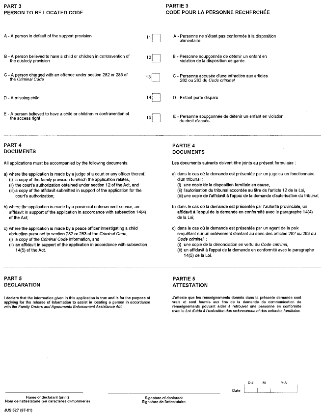 Continued T01 Application: Release of Information under Part I of the Family Orders and Agreements Enforcement Assistance Act form