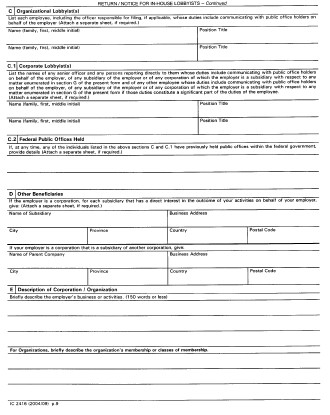Continued Form 2 Return / Notice for In-house Lobbyists - In-house Lobbyists (Corporations / Organizations) Registration form