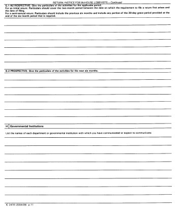 Continued Form 2 Return / Notice for In-house Lobbyists - In-house Lobbyists (Corporations / Organizations) Registration form