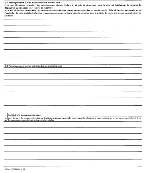 Suite du formulaire 2 Déclaration / Avis pour les lobbyistes salariés - Enregistrement des lobbyistes pour le compte d’une personne morale ou d’une organisation