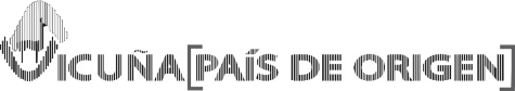 Stylized image of a vicuña set against a mountain with large letters stating “VICUÑA [PAÍS DE ORIGEN]”